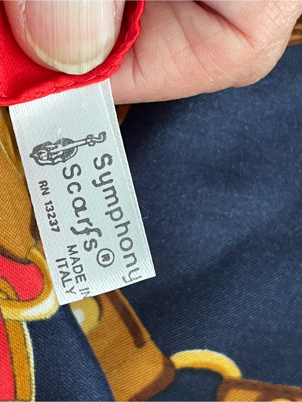 Vintage Symphony Italian Equestrian Horse Tack Square Scarf Red Navy Gold - Picture 2 of 4